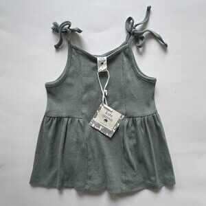 Kate Quinn Ribbed Tank Top | Tie Shoulder, Peplum | Sage Green | 3T | NWT